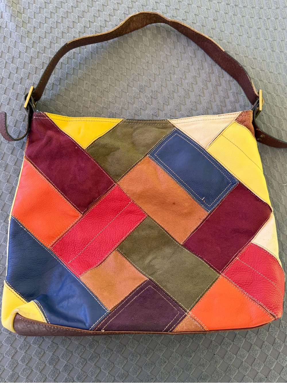 St. John’s Bay Colorblock Patchwork Genuine Leather Hobo Shoulder Bag Boho